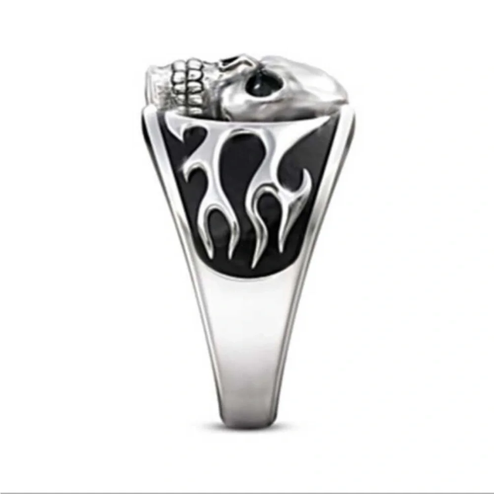 Silver Skull Ring Fear Nothing Engraved Women’s Goth Punk Biker Statement Ring 7
